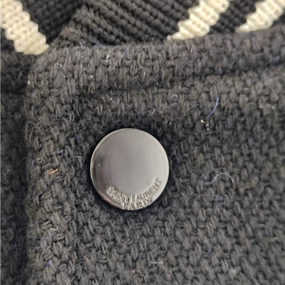 Saint Laurent Black and White Contrast Varsity Bomber Jacket - Picture 5 of 8